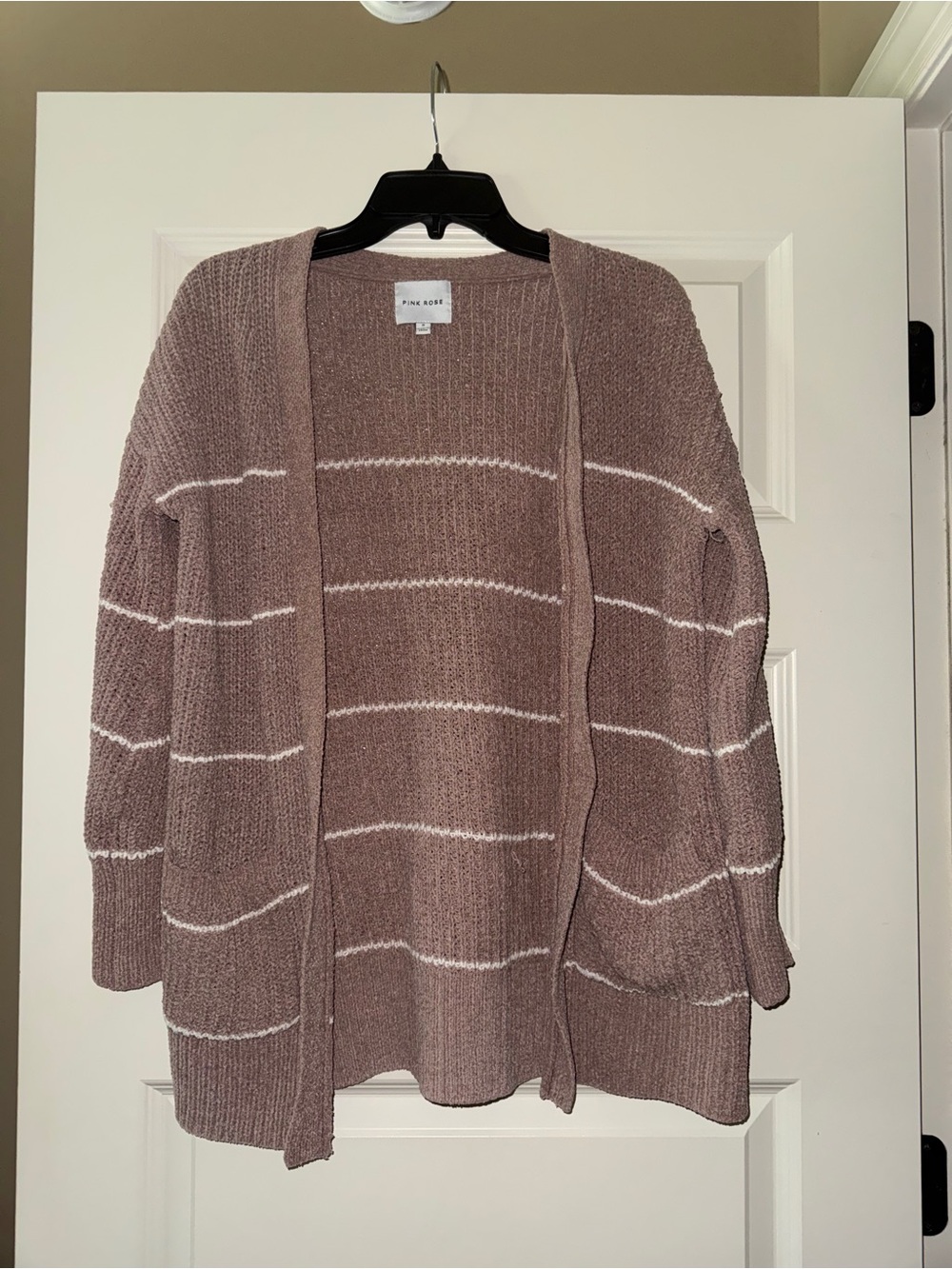 Pink Rose Mauve Open-Front Striped Cardigan